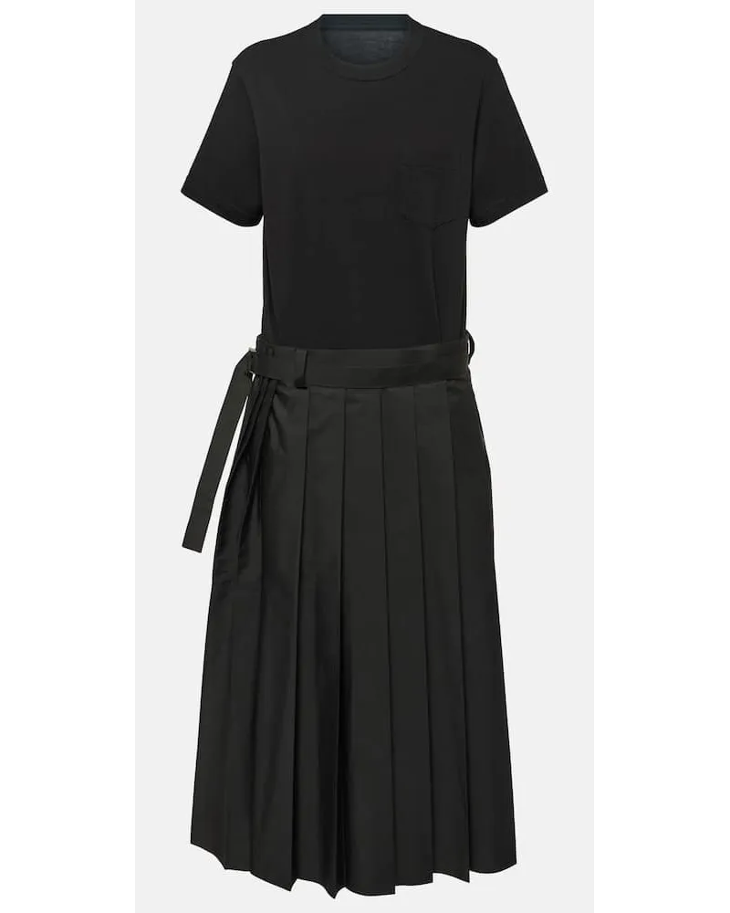 Sacai Abito midi in popeline di cotone Nero
