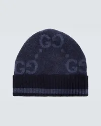 Gucci Berretto in jacquard di cashmere GG Blu