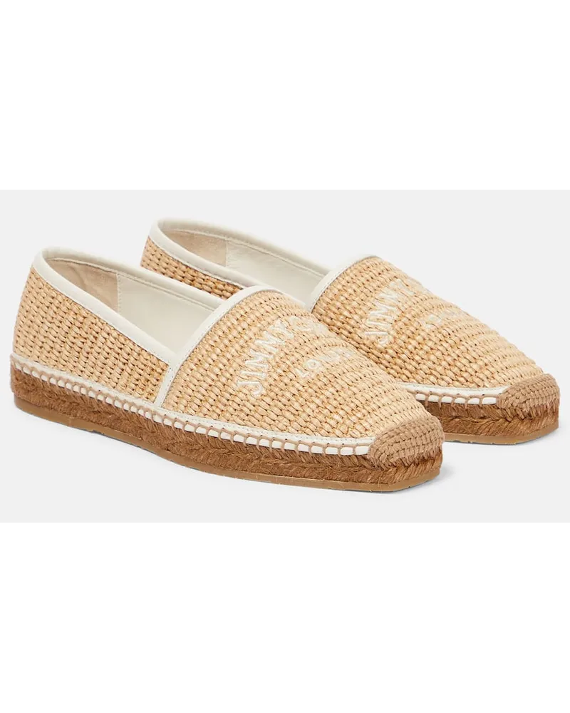 Jimmy Choo Espadrillas Brie Flat in rafia con logo Neutro