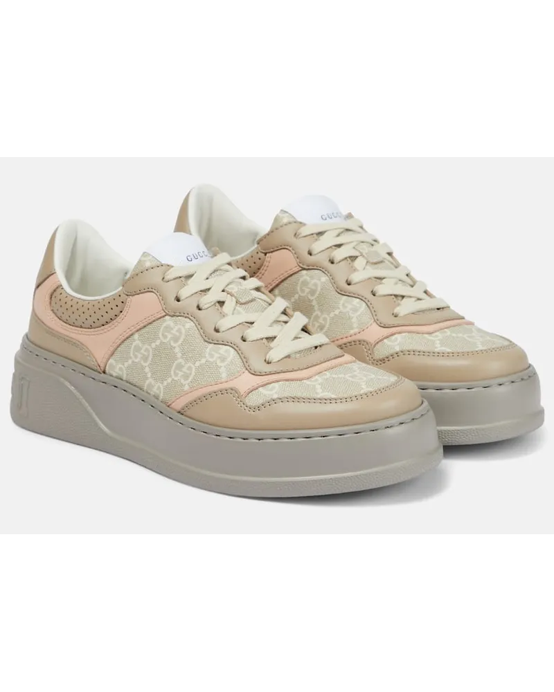 Gucci Sneakers in pelle e canvas GG Beige