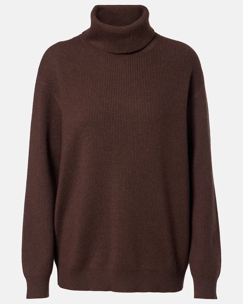 Brunello Cucinelli Pullover in cashmere a collo alto a coste Marrone