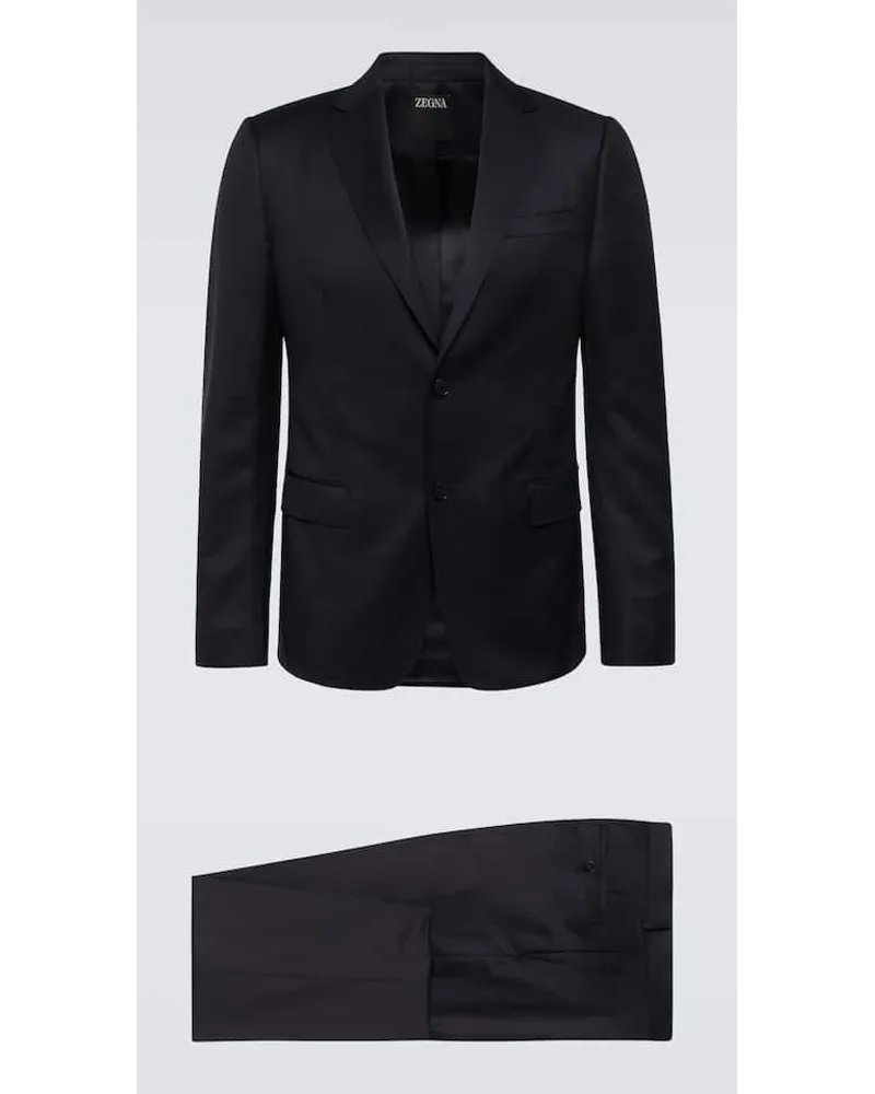 Ermenegildo Zegna Abito in canvas di lana e mohair Blu