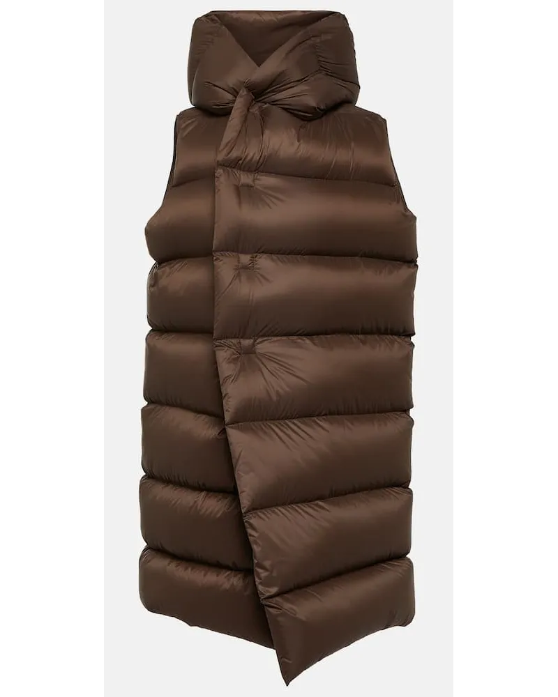 Rick Owens Gilet imbottito con cappuccio Marrone