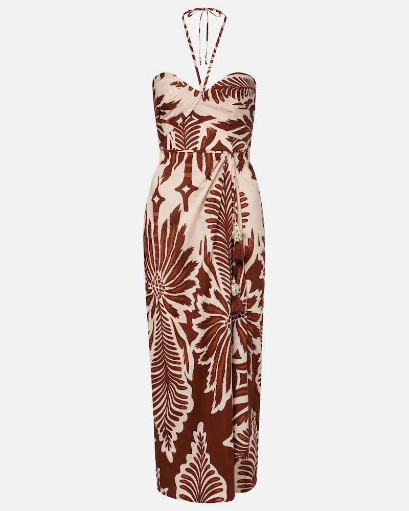 Poupette St Barth Abito midi Collina in cotone con stampa Marrone