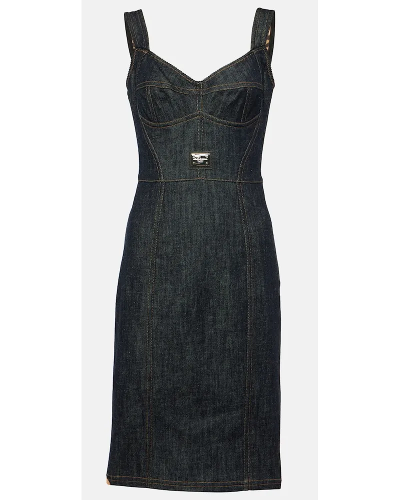 Dolce & Gabbana Abito midi di jeans con logo Blu