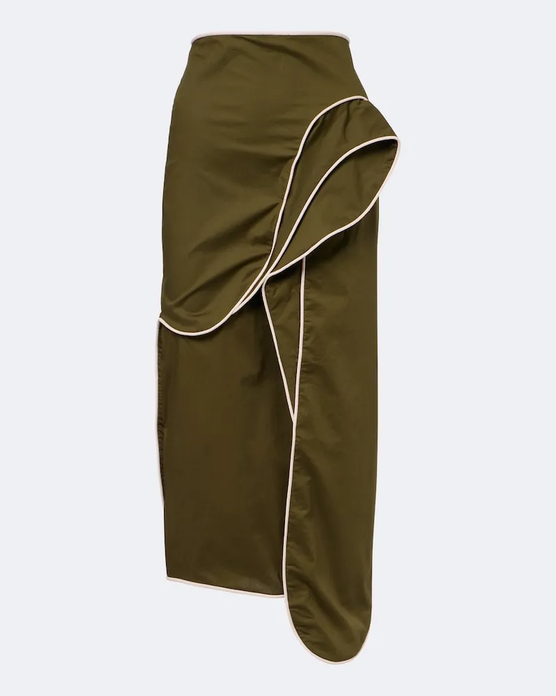 Adriana Degreas Gonna midi in misto cotone con volant Verde