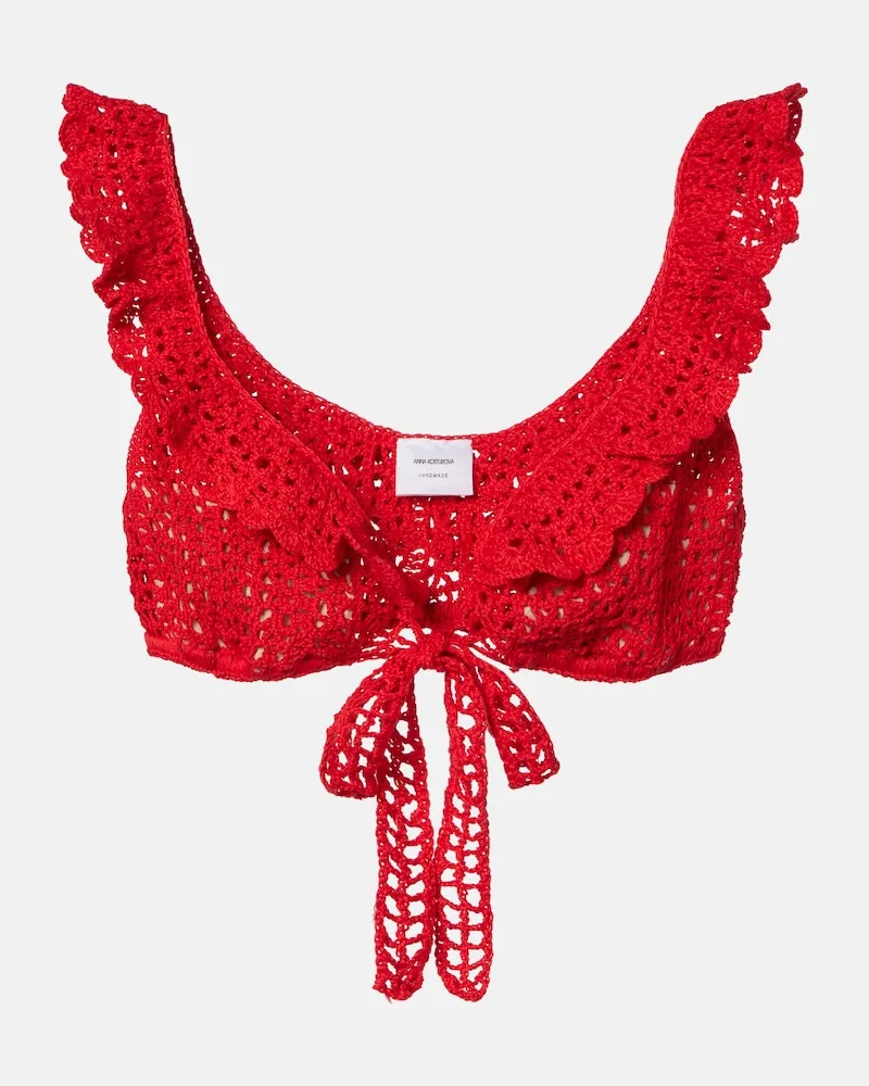 Anna Kosturova Top in cotone crochet Rosso