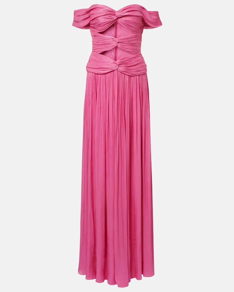 COSTARELLOS Abito lungo in georgette lurex con cut-out Rosa