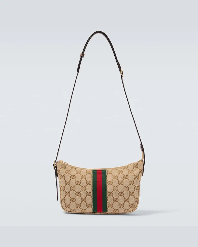 Gucci Borsa a tracolla Lunetta Small in canvas GG Beige