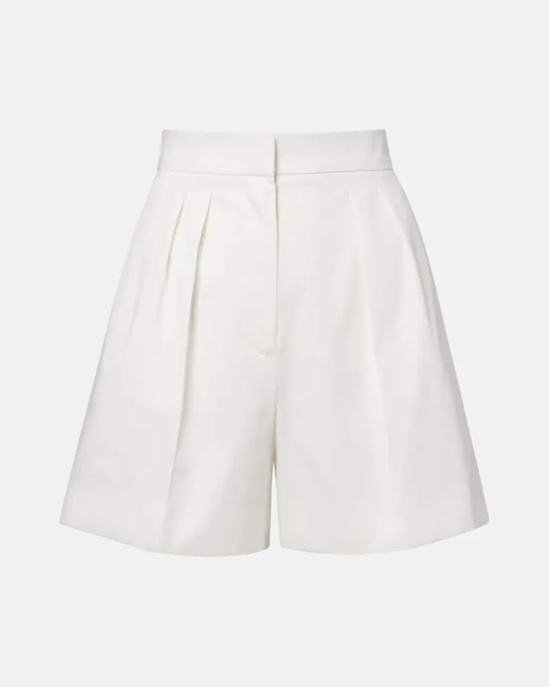 Max Mara Shorts Tabacco in misto cotone a pieghe Bianco