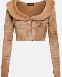 Blumarine Cardigan cropped con pelliccia sintetica Marrone