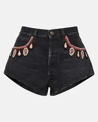 Alanui Shorts di jeans con ricamo Nero