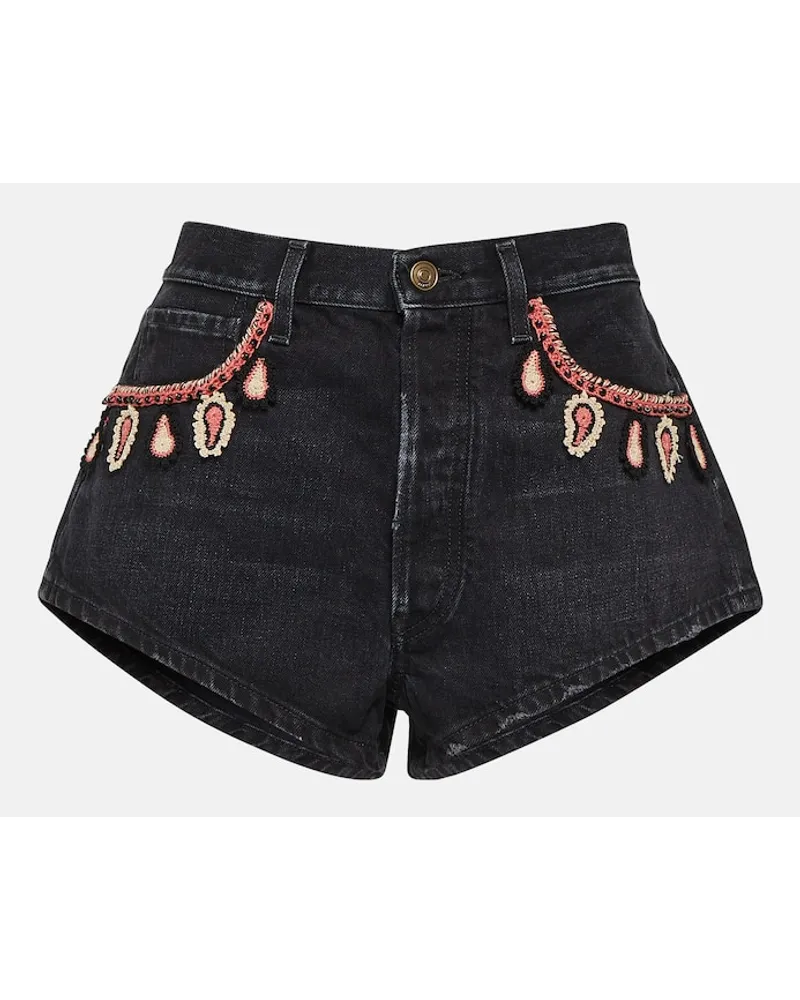 Alanui Shorts di jeans con ricamo Nero