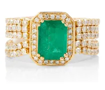 Anello 5 Thread Illusion in oro 18kt con diamanti e smeraldo