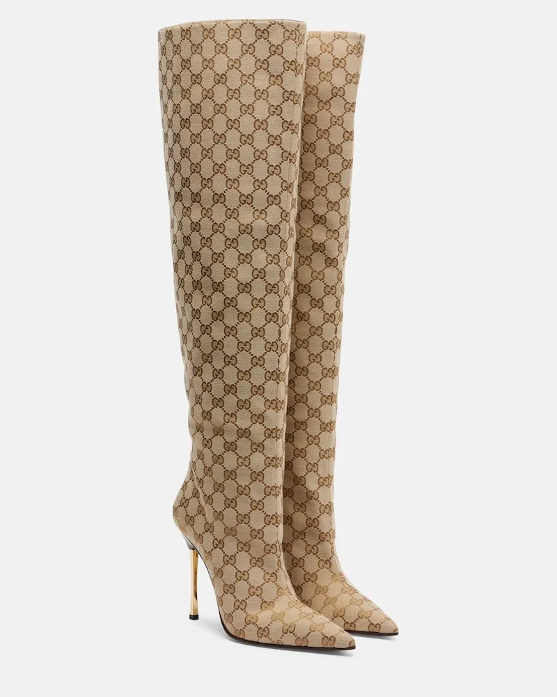 Gucci Stivali cuissardes Bombshell GG Canvas Beige