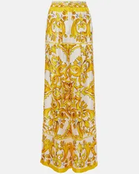 Dolce & Gabbana Pantaloni Majolica a palazzo in twill di seta Giallo