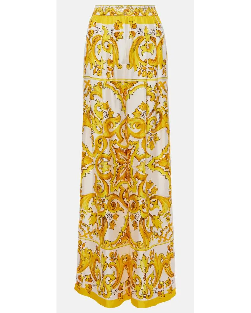 Dolce & Gabbana Pantaloni Majolica a palazzo in twill di seta Giallo