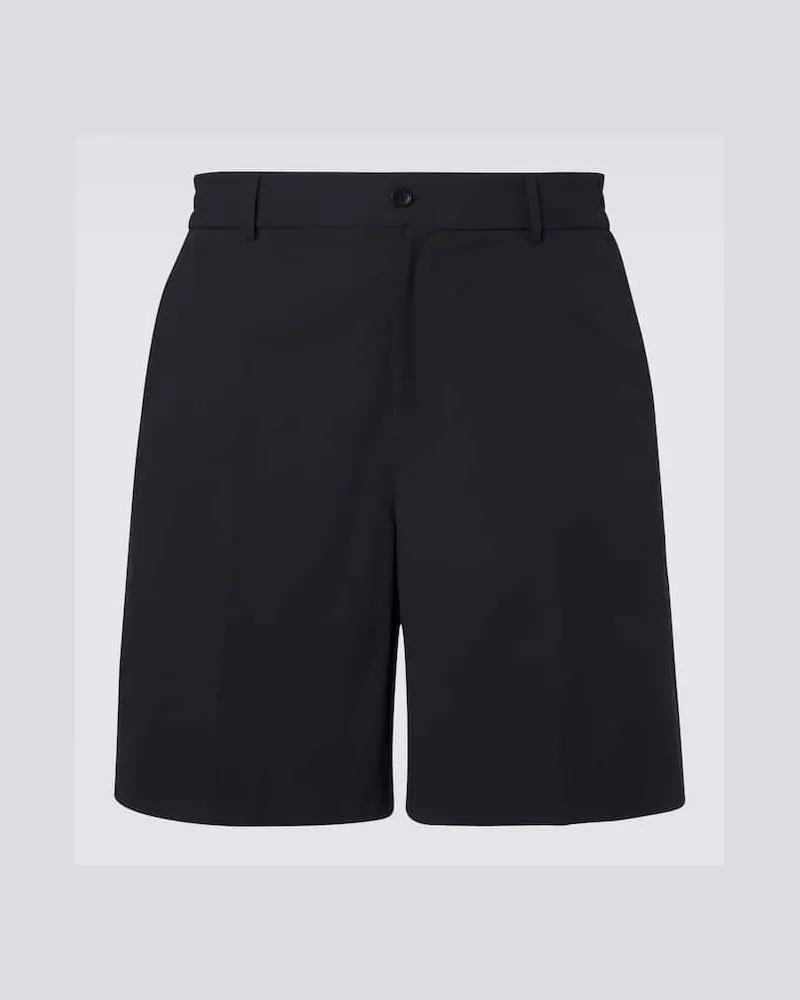Moncler Shorts in seersucker con pelle Nero