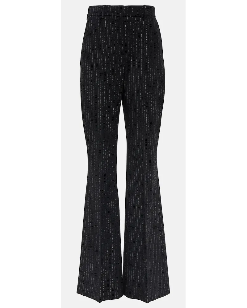 Balmain Pantaloni flared in misto lana a righe Nero