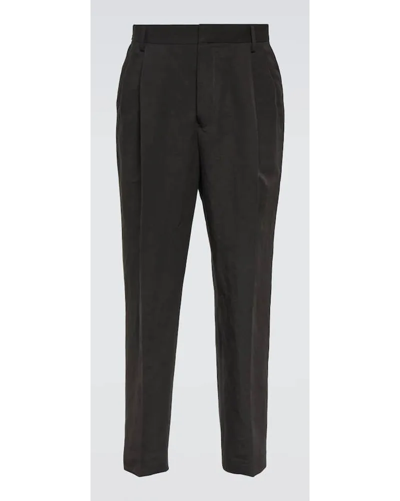 Dries van Noten Pantaloni regular in lino e cotone Nero