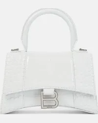 Balenciaga Borsa a tracolla Hourglass XS in pelle stampata Bianco