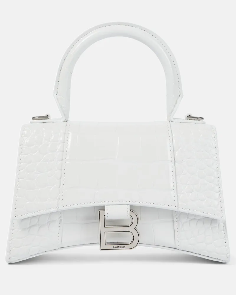 Balenciaga Borsa a tracolla Hourglass XS in pelle stampata Bianco