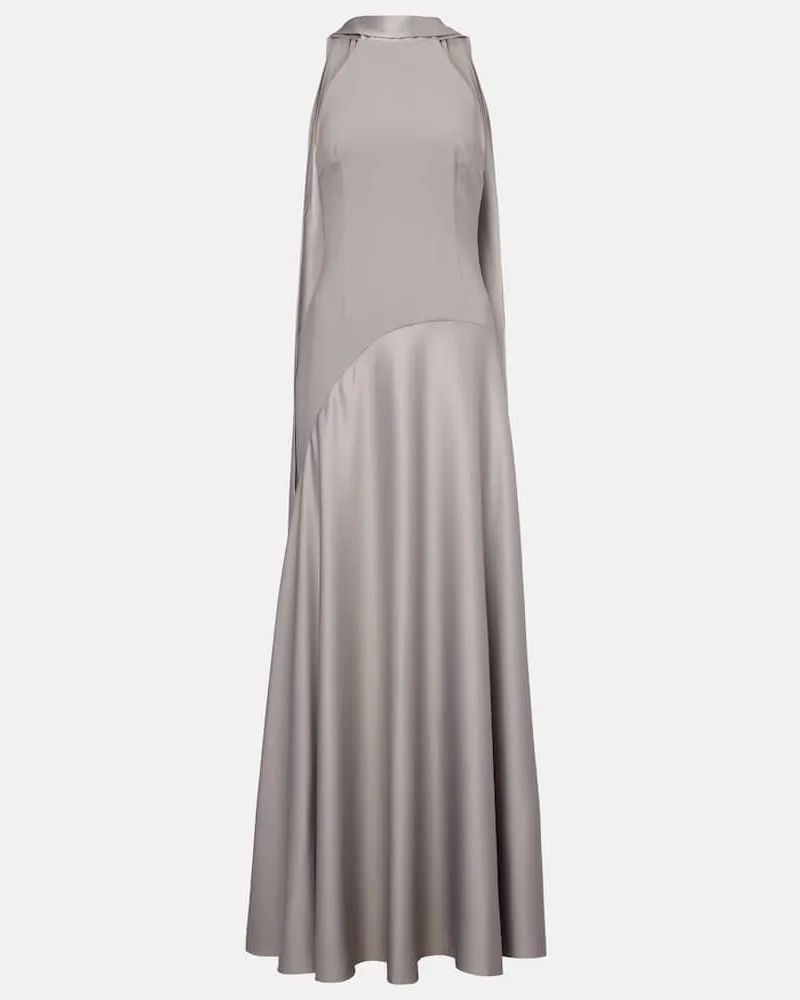 Solace London Abito lungo Cece in raso e crÃªpe Grigio