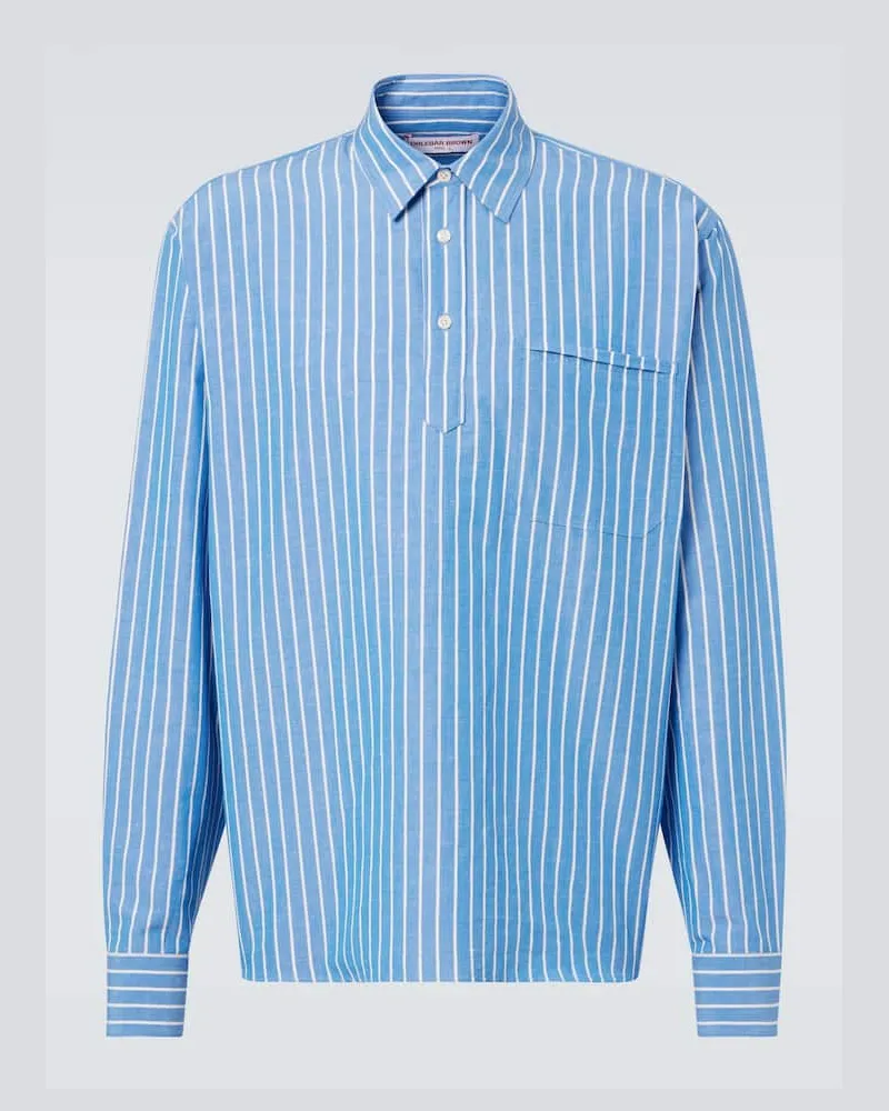 Orlebar Brown Camicia in lino e cotone a righe Blu