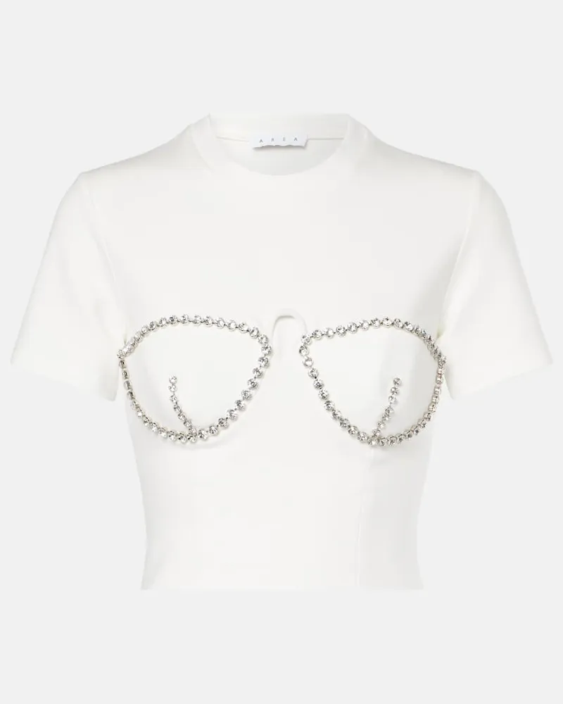Area Top cropped in jersey con cristalli Bianco