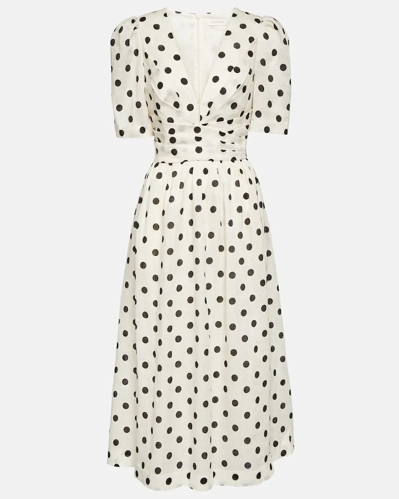 Zimmermann Abito midi Crush in lino a pois Bianco