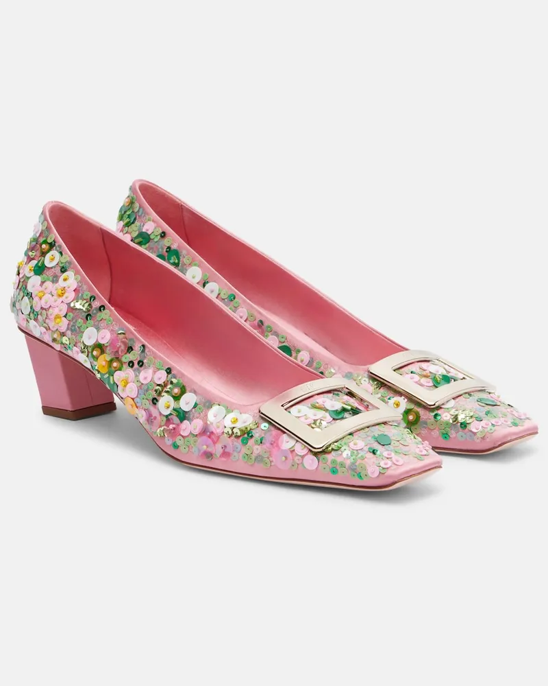 Roger Vivier Pumps Belle Vivier in raso con perline Rosa