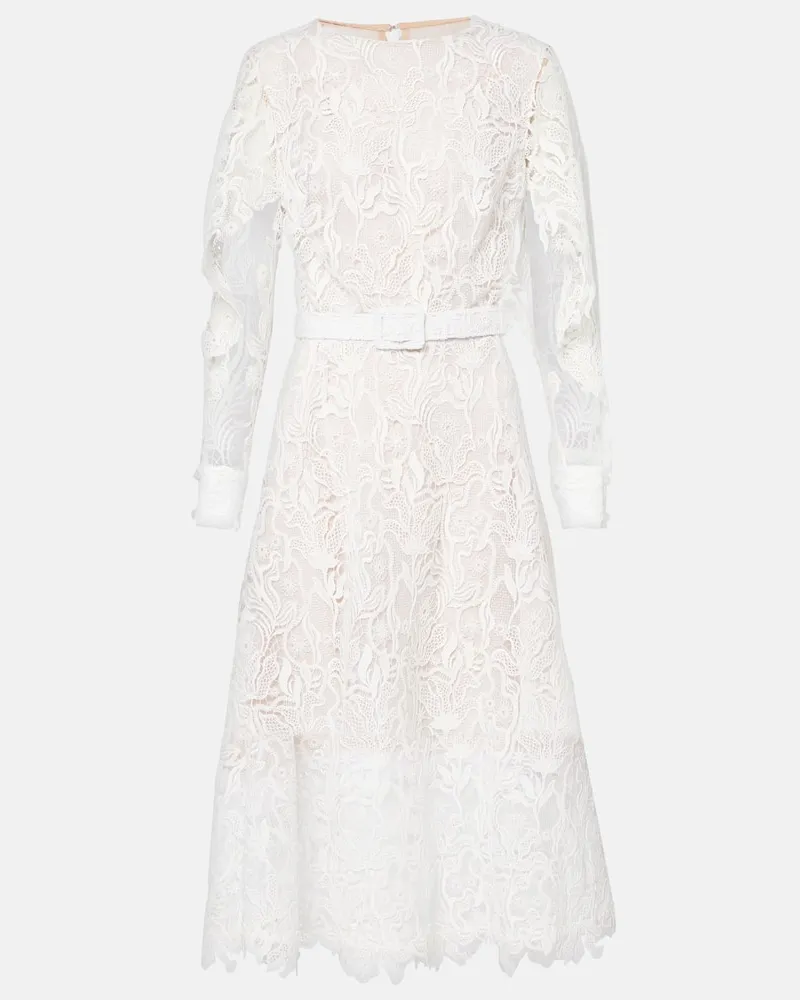 Oscar de la Renta Abito midi in pizzo floreale Bianco