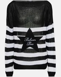 Balmain Pullover a righe con logo Nero