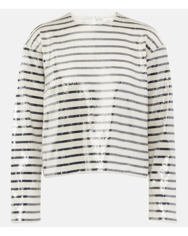Frame Denim Top in cotone a righe con paillettes Bianco