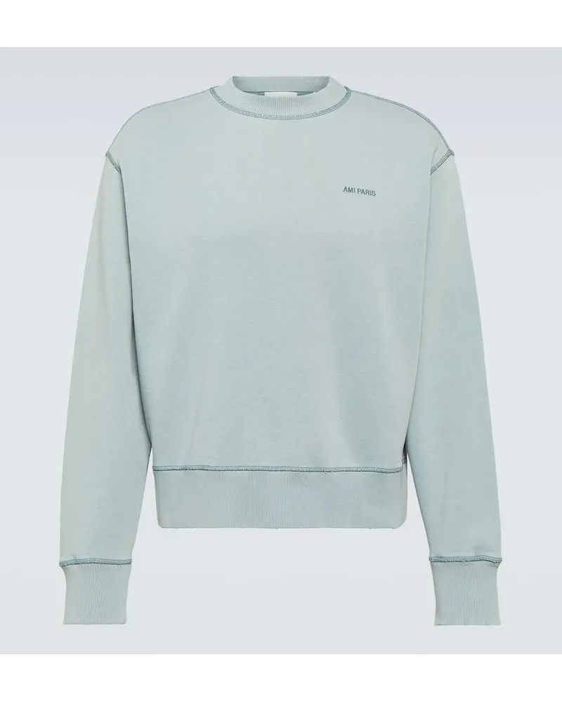AMI Paris Felpa in jersey di cotone con logo Blu