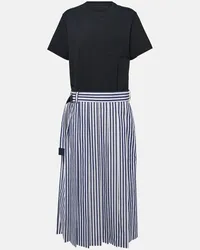 Sacai Abito midi in popeline di cotone Blu