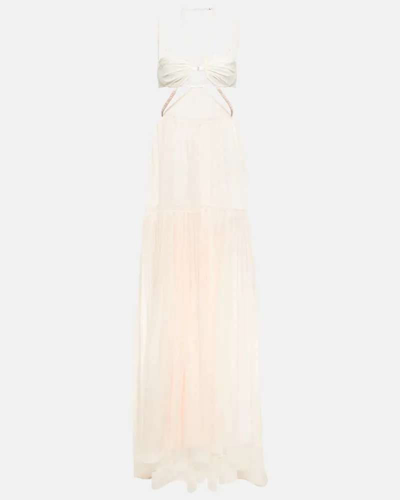 Nensi Dojaka Bridal - Abito lungo in chiffon di seta Bianco