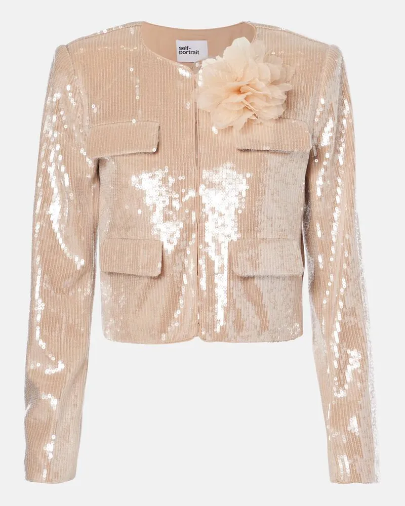 Self-Portrait Giacca con paillettes e applicazione Beige
