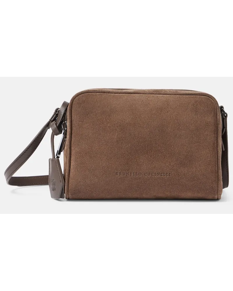 Brunello Cucinelli Borsa a tracolla Small in suede Marrone