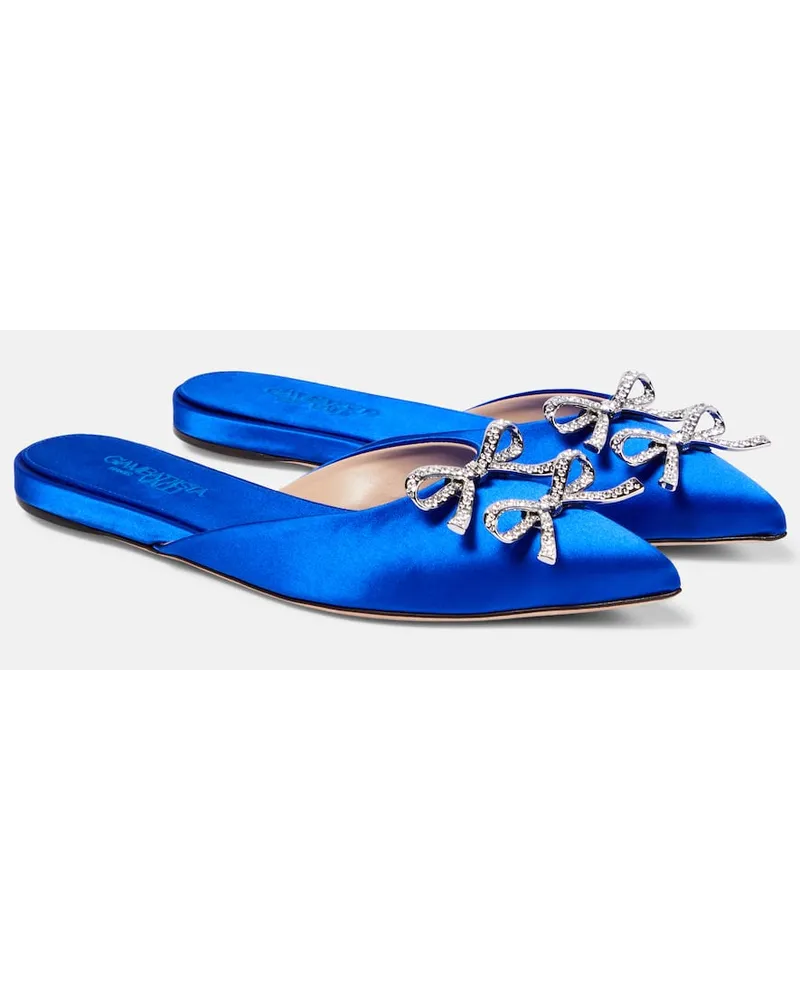 Giambattista Valli Slippers in raso con cristalli Blu