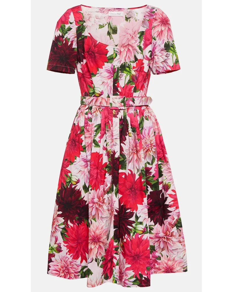 Oscar de la Renta Abito midi con scollo rotondo e stampa Rosa