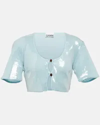 Ganni Top cropped con paillettes Blu