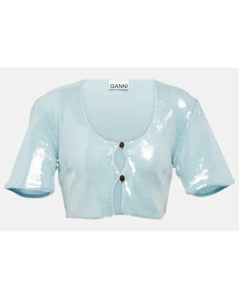 Ganni Top cropped con paillettes Blu