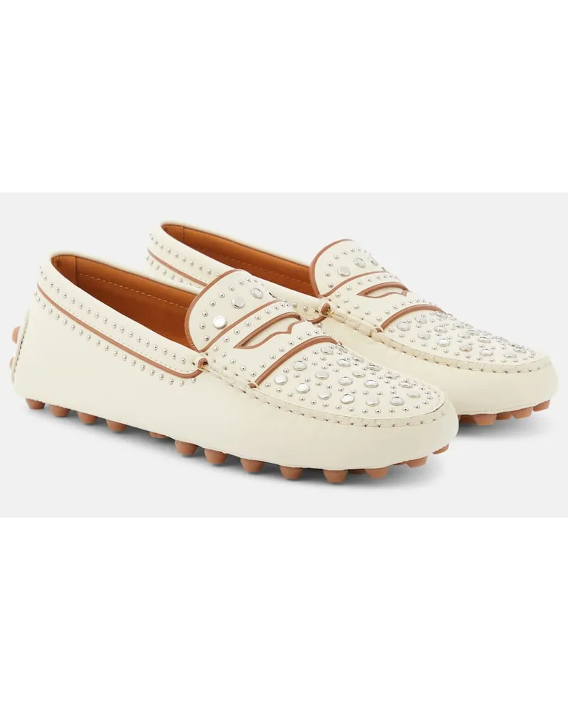 TOD'S Mocassini Gommino in pelle con borchie Bianco