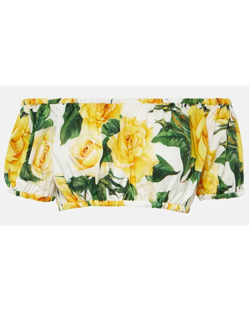 Dolce & Gabbana Top cropped in cotone con scollo bardot Bianco