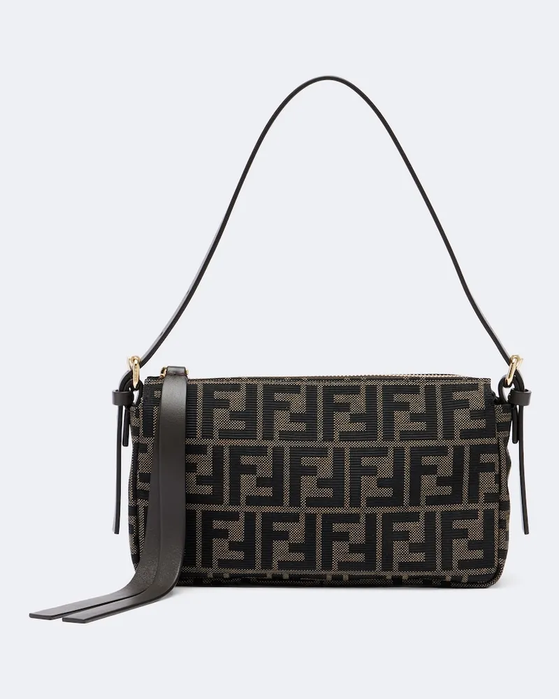 Fendi Borsa a spalla Zip Top FF Small in Canvas Nero
