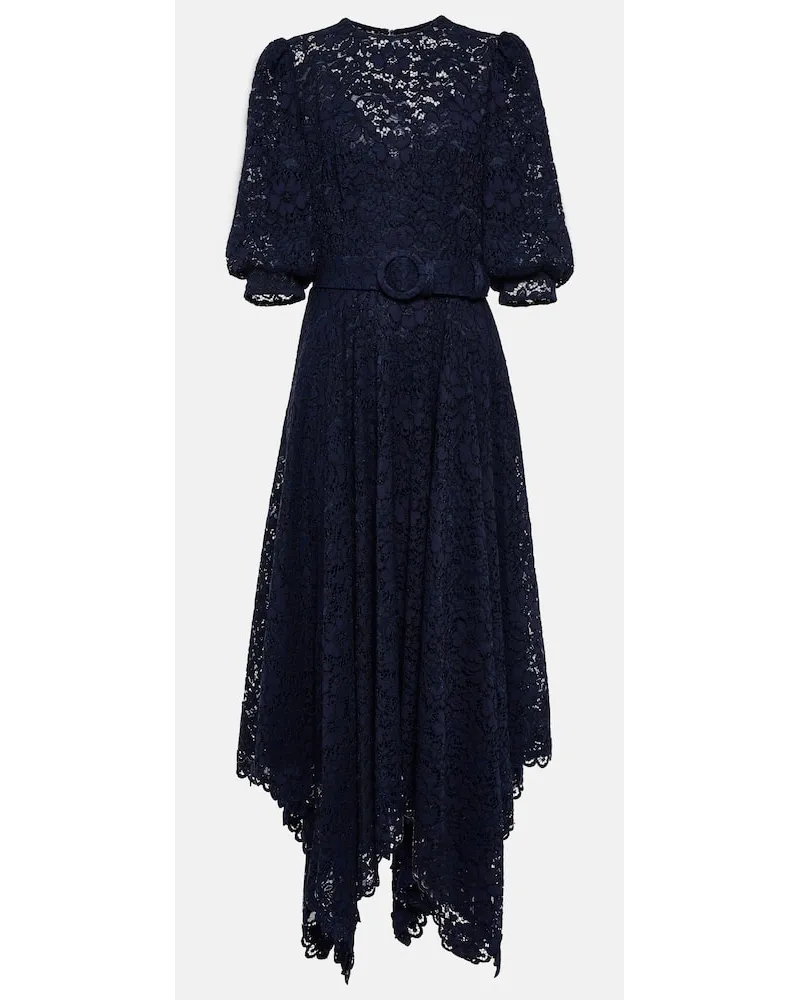 COSTARELLOS Abito midi in pizzo con cintura Blu