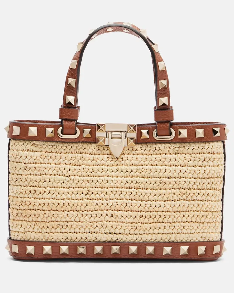 Valentino Garavani Borsa Rockstud Mini in rafia Beige