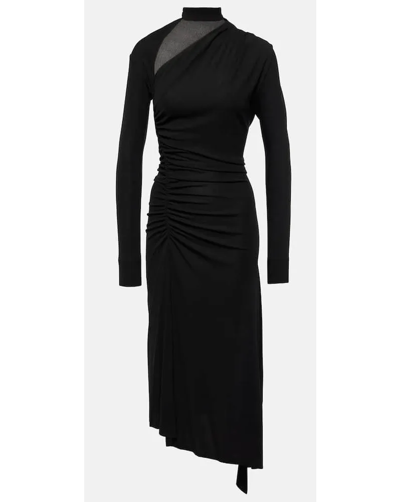 Victoria Beckham Abito midi asimmetrico con ruches Nero