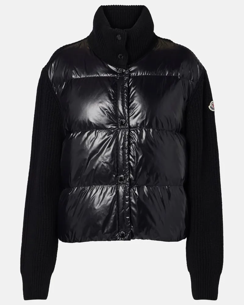 Moncler Cardigan in lana vergine con imbottitura Nero